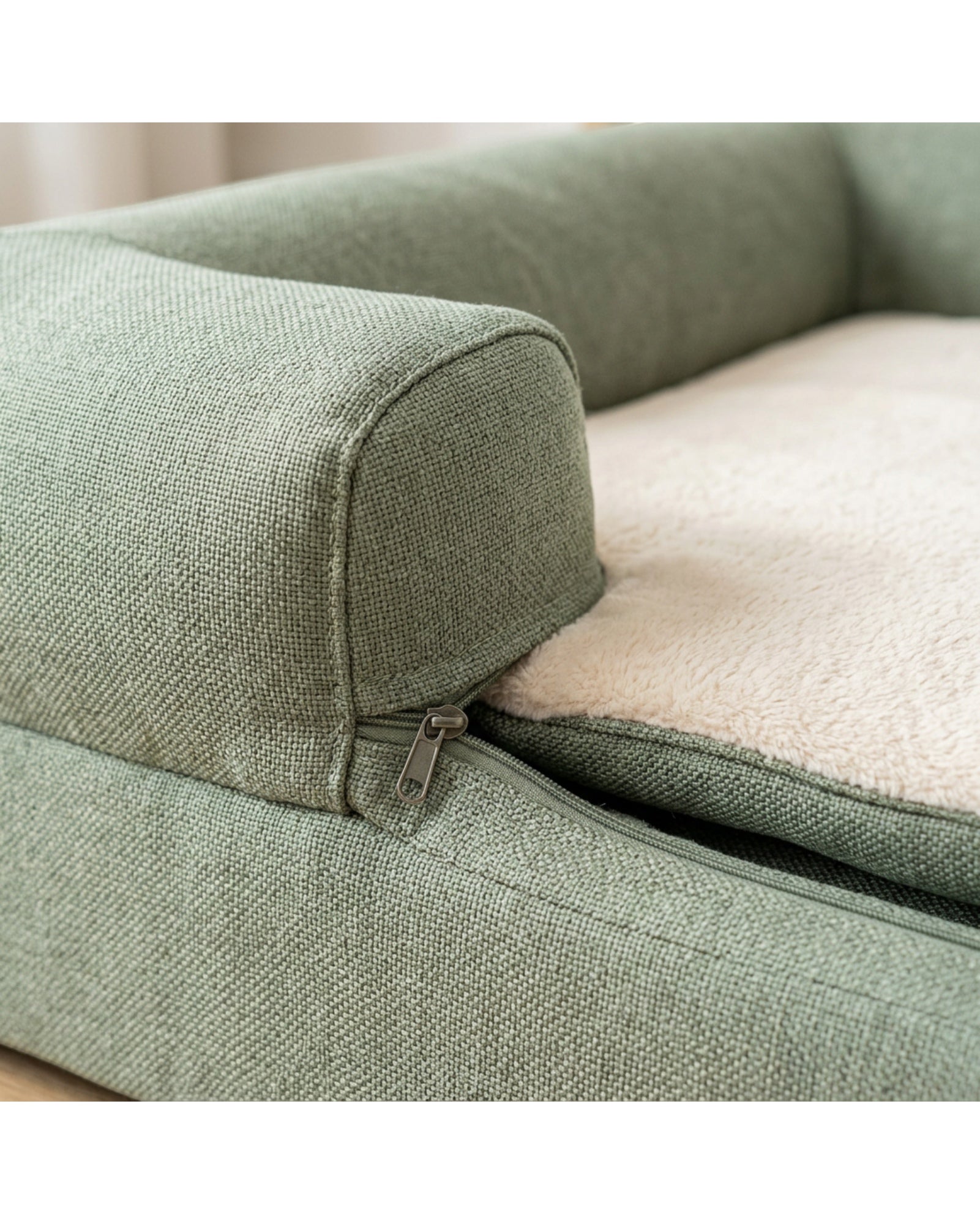 Fznex Large Three-Sided Bolster Dog Bed 105 x 75 cm Sage - Detail view