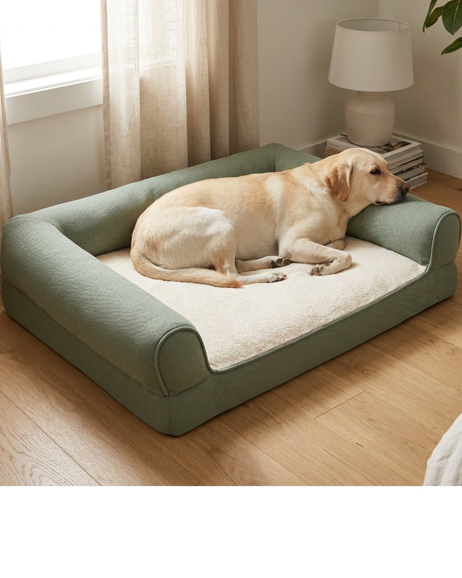Fznex Large Three-Sided Bolster Dog Bed 105 x 75 cm Sage - Lifestyle view
